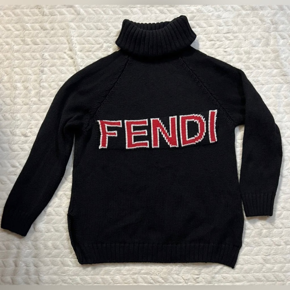 FENDI AUTHENTIC BLACK TURTLENECK SWEATER, SIZE 40